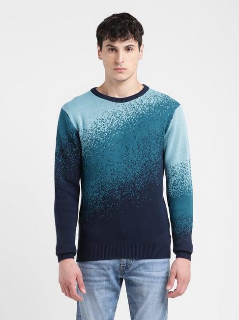 levi's blue cotton regular fit self pattern sweater