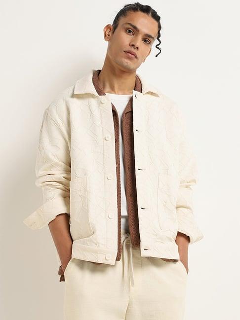 eta by westside off-white self-patterned relaxed fit jacket