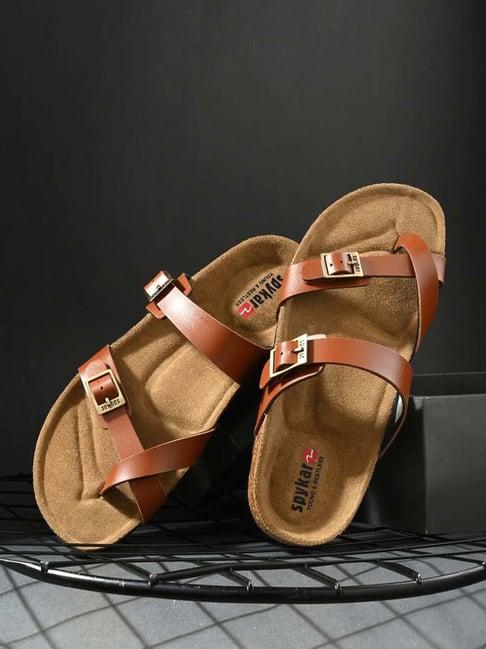 spykar men's tan toe ring sandals