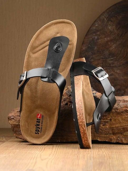 spykar men's black thong sandals