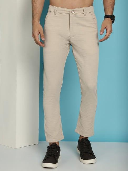 jainish light cream tapered fit texture trousers