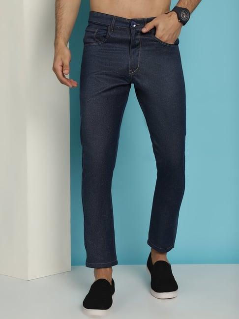 jainish navy blue tapered fit trousers