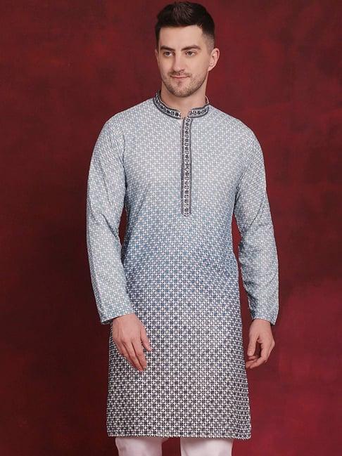 jompers blue regular fit embroidered kurta