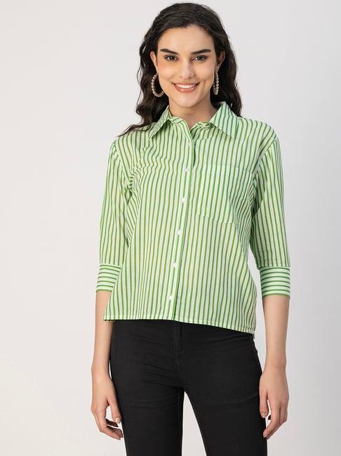 moomaya green cotton striped shirt