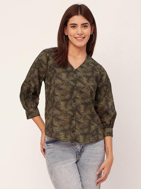 moomaya green & black cotton printed shirt