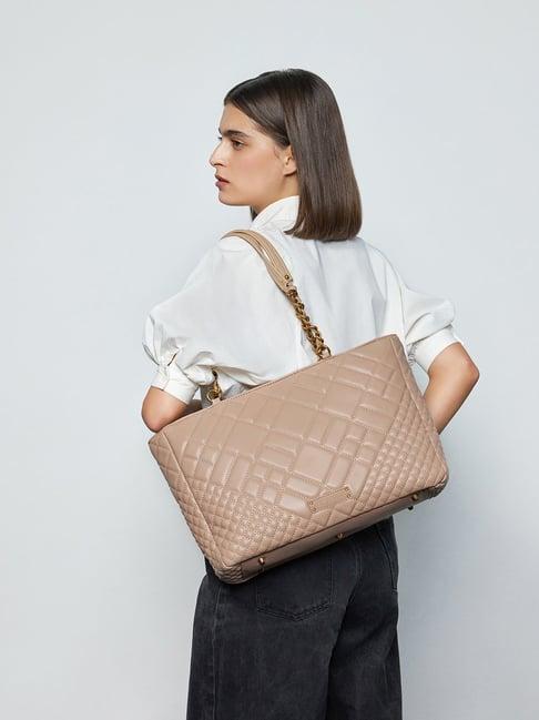 miraggio viola taupe large quilted tote bag