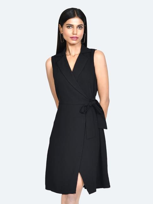 zink london black regular fit wrap dress