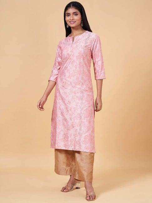 rangmanch by pantaloons pink floral print straight kurta