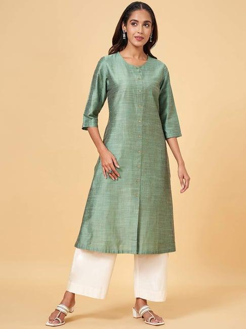 rangmanch by pantaloons green chequered straight kurta