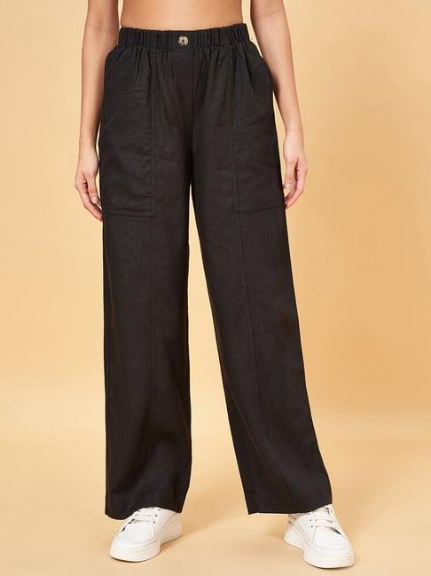 honey by pantaloons jet black linen pants