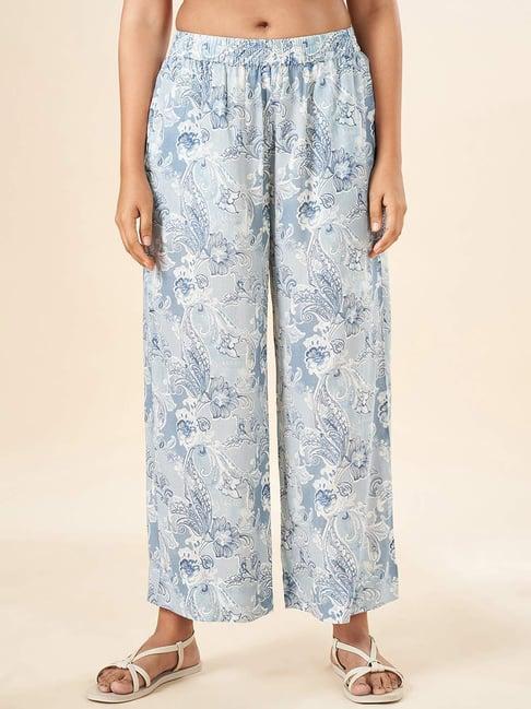 akkriti by pantaloons blue floral print flared pants