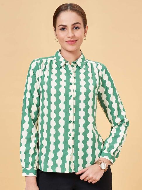 annabelle by pantaloons green printed formal shirt