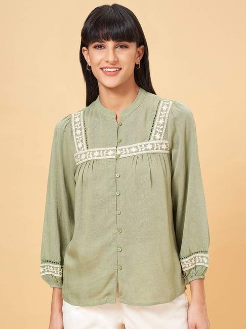 honey by pantaloons sage green embroidered shirt