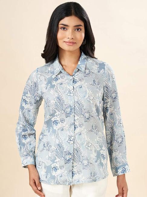 akkriti by pantaloons blue floral print shirt