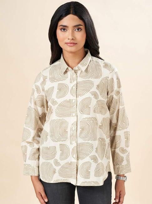 akkriti by pantaloons beige cotton printed shirt