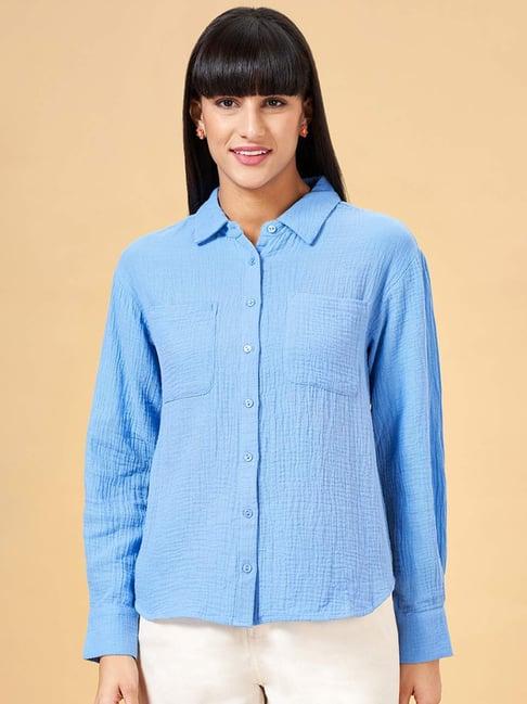 honey by pantaloons blue cotton shirt