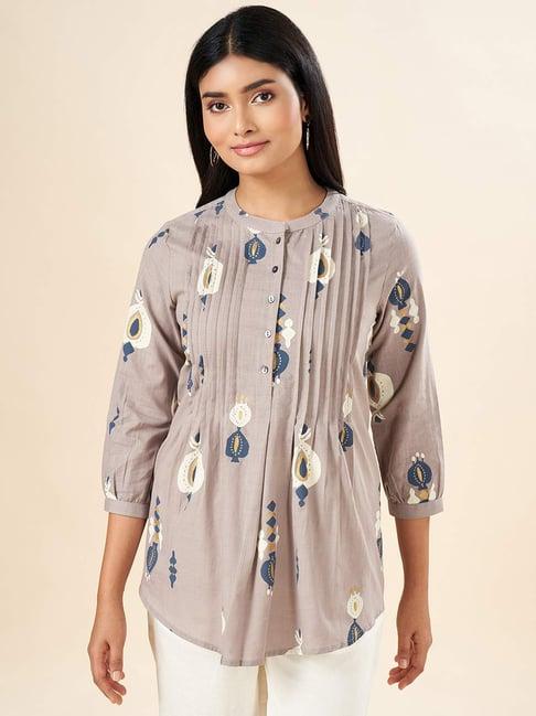 akkriti by pantaloons grey cotton printed tunic