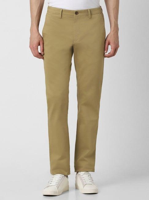 van heusen khaki cotton slim fit texture trousers