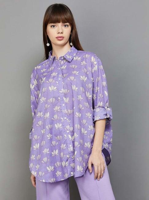 colour me by melange purple cotton printed shirt