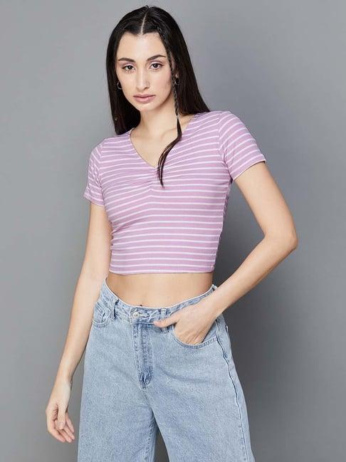 ginger by lifestyle lilac striped crop top