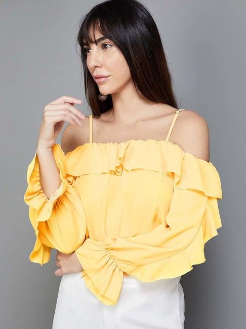 code by lifestyle yellow regular fit top