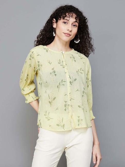 colour me by melange yellow cotton printed top