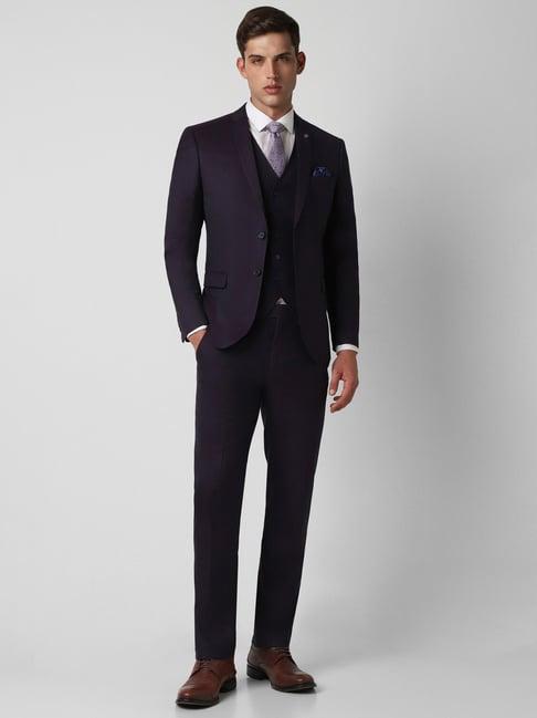 van heusen purple slim fit three piece suits