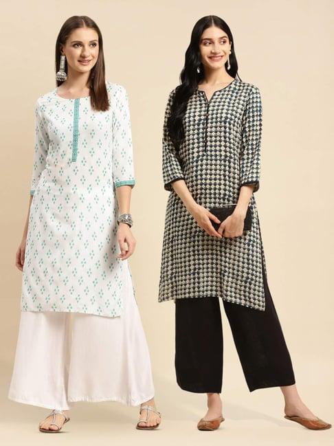 rangita off-white printed straight kurta - pack of 2