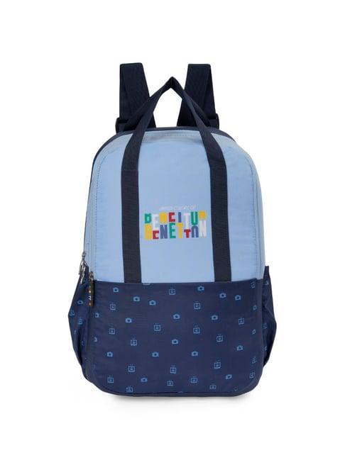 united colors of benetton fermo light blue & navy polyester printed backpack