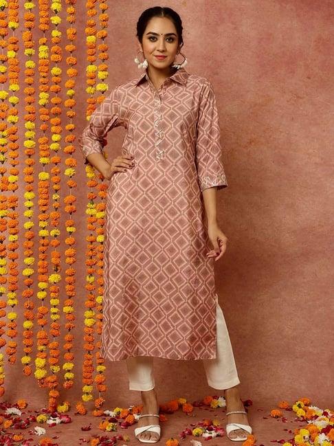 jaipur kurti mauve printed straight kurta