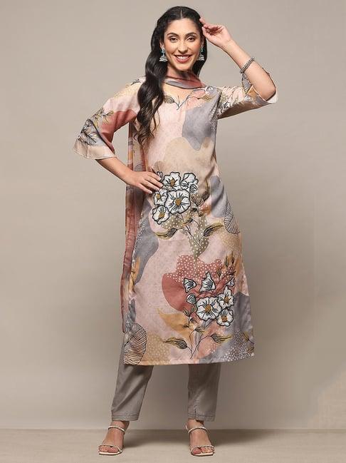 biba grey printed unstitched dress material