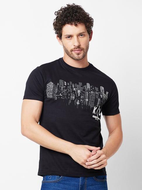 kenneth cole new york black slim fit graphic print cotton t-shirt