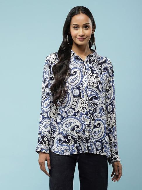 aarke ritu kumar navy & white floral print shirt