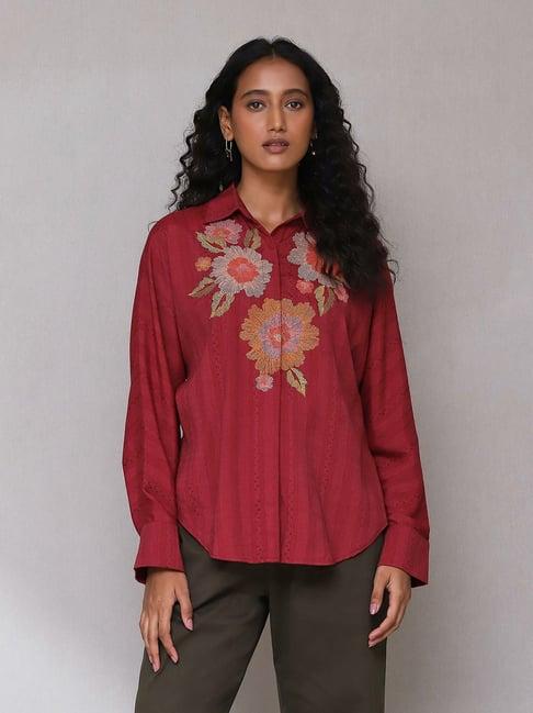 aarke ritu kumar maroon embroidered shirt