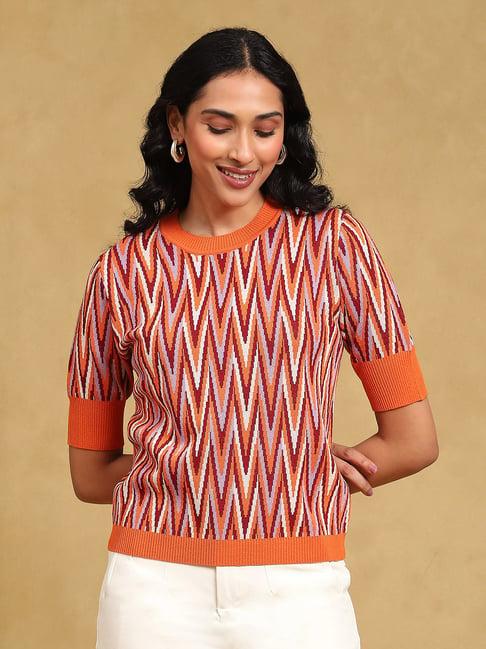 label ritu kumar orange printed sweater