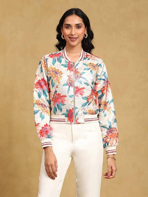 label ritu kumar white floral print jacket