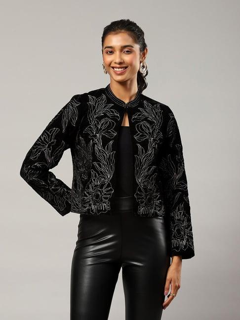 label ritu kumar black & white embroidered jacket