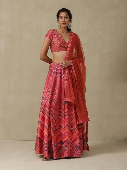 aarke ritu kumar pink printed lehenga with choli & dupatta