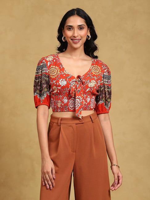 label ritu kumar red floral print crop top