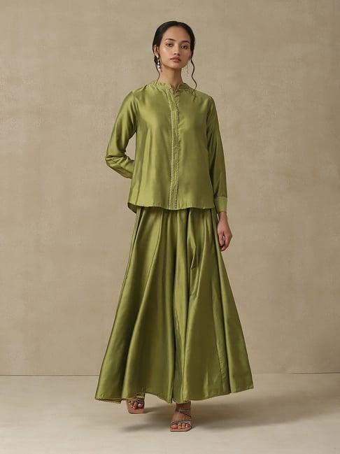 aarke ritu kumar olive relaxed fit shirt with palazzo