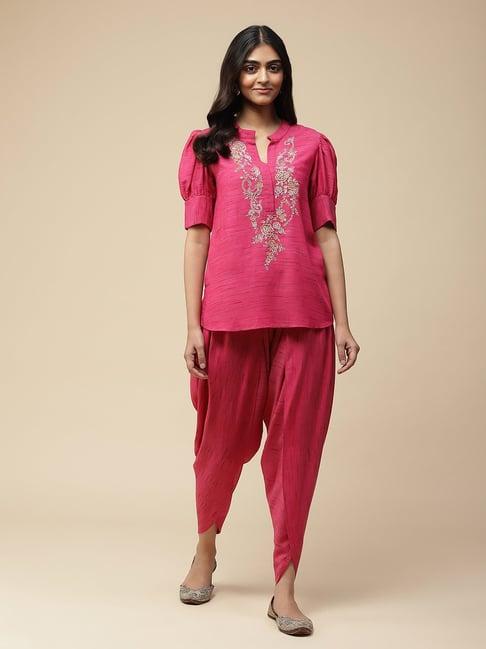 aarke ritu kumar magenta embroidered top with dhoti pants