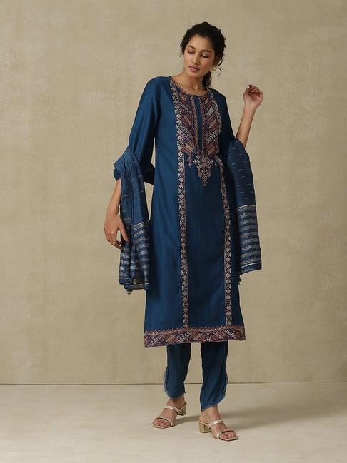 aarke ritu kumar blue embroidered kurta with pants & dupatta