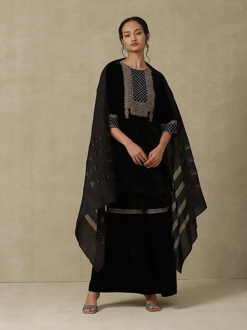 aarke ritu kumar black embroidered kurta with sharara & dupatta