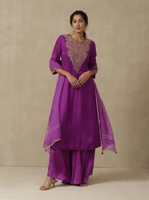 aarke ritu kumar purple embroidered kurta with palazzos & dupatta