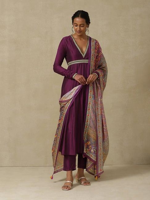 aarke ritu kumar purple anarkali kurta with pants & dupatta