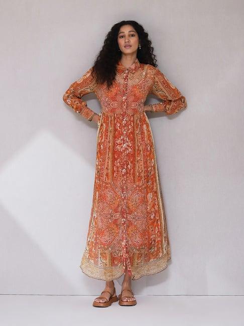 aarke ritu kumar rust floral print shirt dress