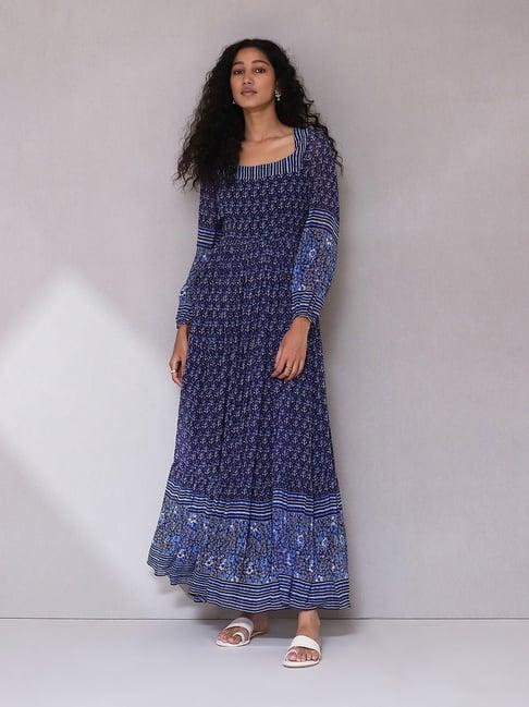 aarke ritu kumar blue floral print maxi dress