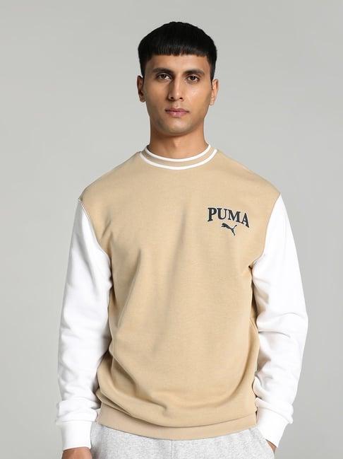 puma squad beige cotton regular fit colour block sweatshirt