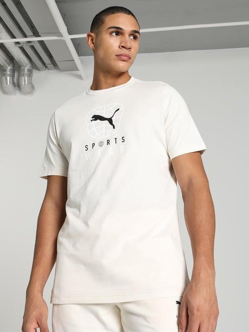 puma better sportswear off white cotton regular fit printed t-shirt