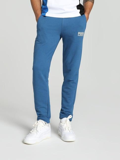 puma blue cotton slim fit sports trackpants